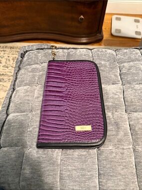 Makeup Junkie Purple Croc-Embossed Zip Around mini size portfolio.
